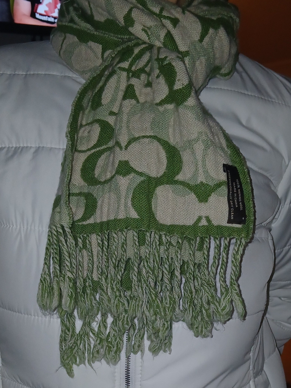 Green Patterned Fringe Scarf - Women's Accessory